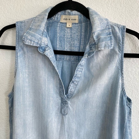 Cloth & Stone Anthropologie Light Denim Chambray Sleeveless V-Neck Dress Small - Picture 2 of 8